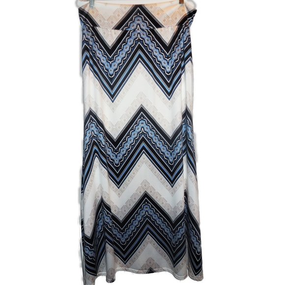 Maxi Skirt A-Line XL blue-white chevron print Stretchy summer - Picture 1 of 2